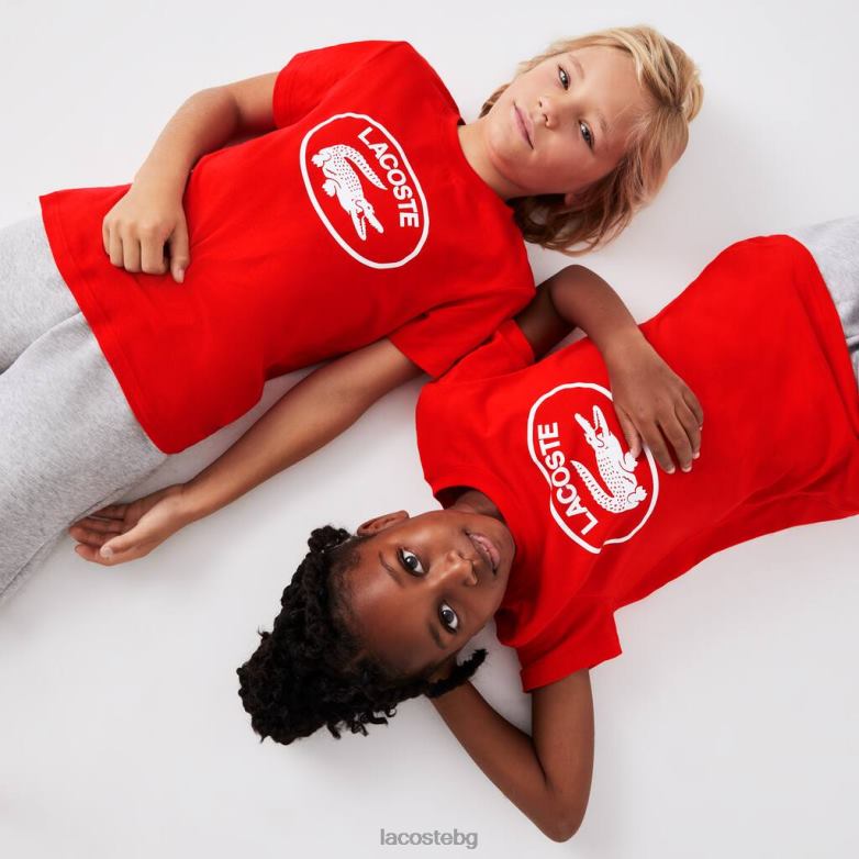 деца Lacoste червен контрастна тениска от памучно трико облекло XTV623030