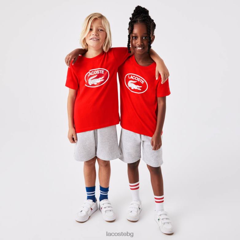 деца Lacoste червен контрастна тениска от памучно трико облекло XTV623030