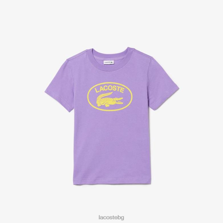 деца Lacoste лилаво контрастна тениска от памучно трико облекло XTV623031