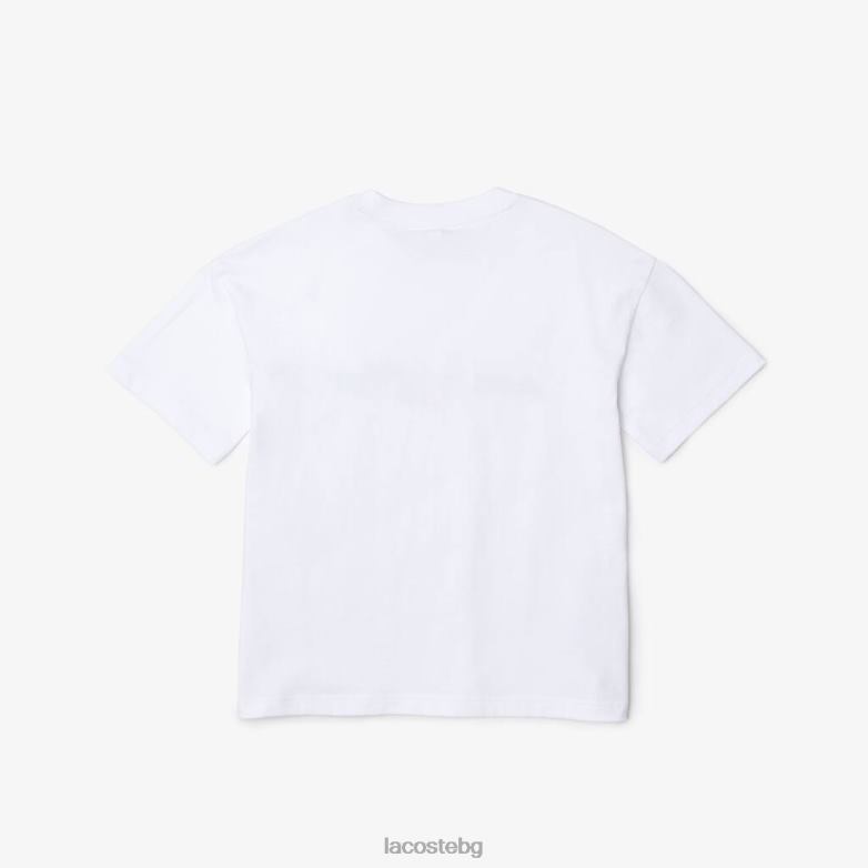 деца Lacoste бяло брандирана тениска от органично памучно трико облекло XTV623040