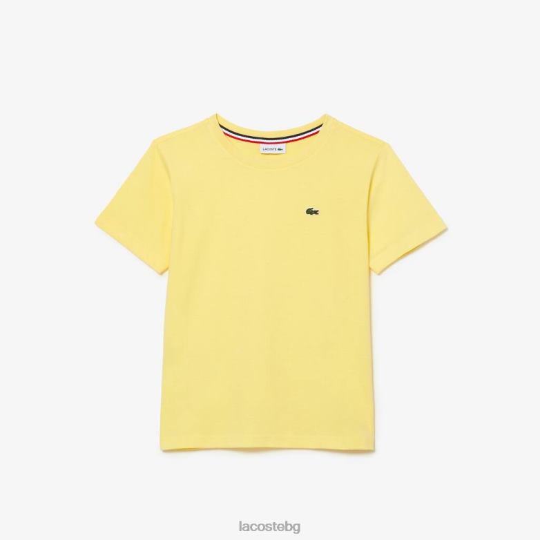 деца Lacoste жълто тениска от памучно трико с кръгла яка облекло XTV623132