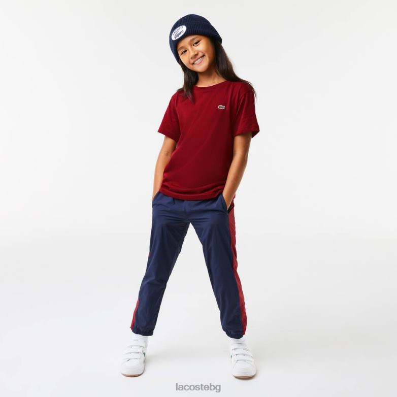 деца Lacoste бордо тениска от памучно трико с кръгла яка облекло XTV623165