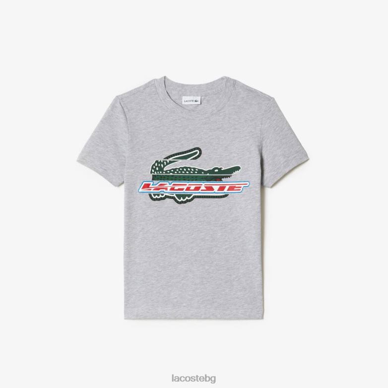 деца Lacoste сив chine тениска от памучно трико с контрастен принт облекло XTV623041