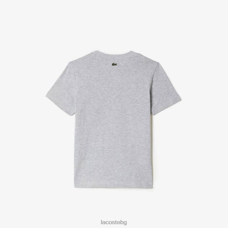 деца Lacoste сив chine тениска от памучно трико с контрастен принт облекло XTV623041