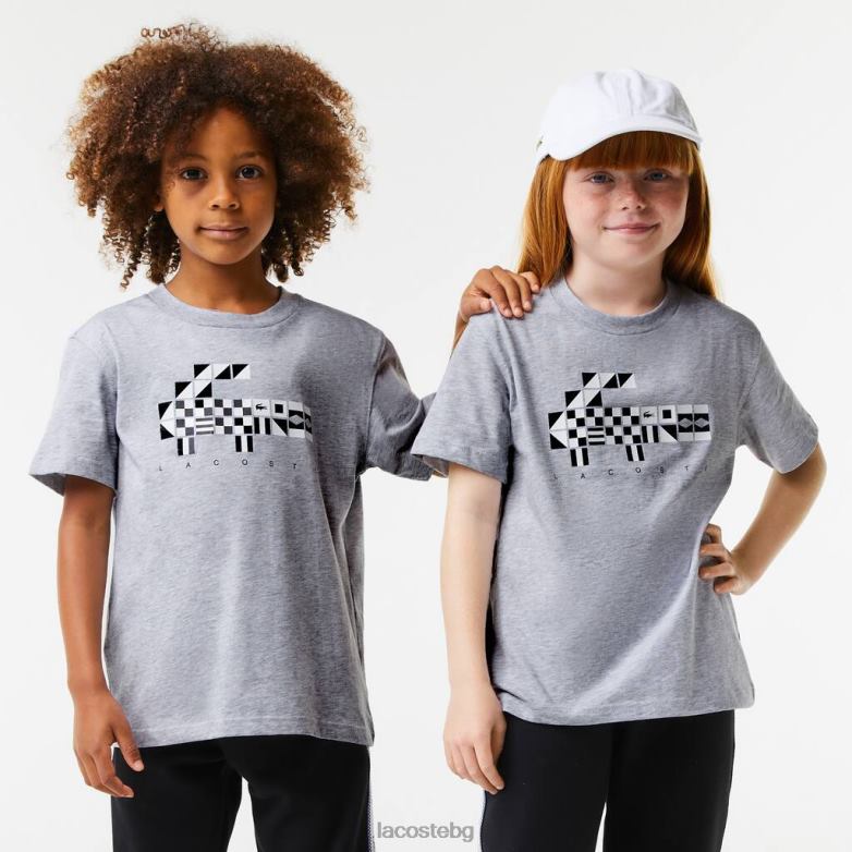 деца Lacoste сив chine голяма тениска в морски стил облекло XTV623143