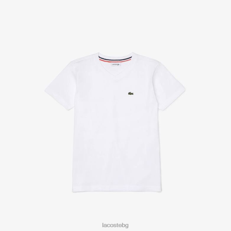 деца Lacoste бяло памучна тениска с v-образно деколте облекло XTV623129