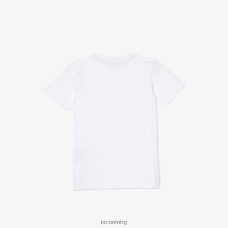 деца Lacoste бяло памучна тениска с v-образно деколте облекло XTV623129