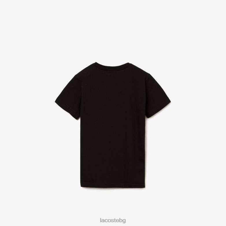 деца Lacoste черен памучна тениска с v-образно деколте облекло XTV623130