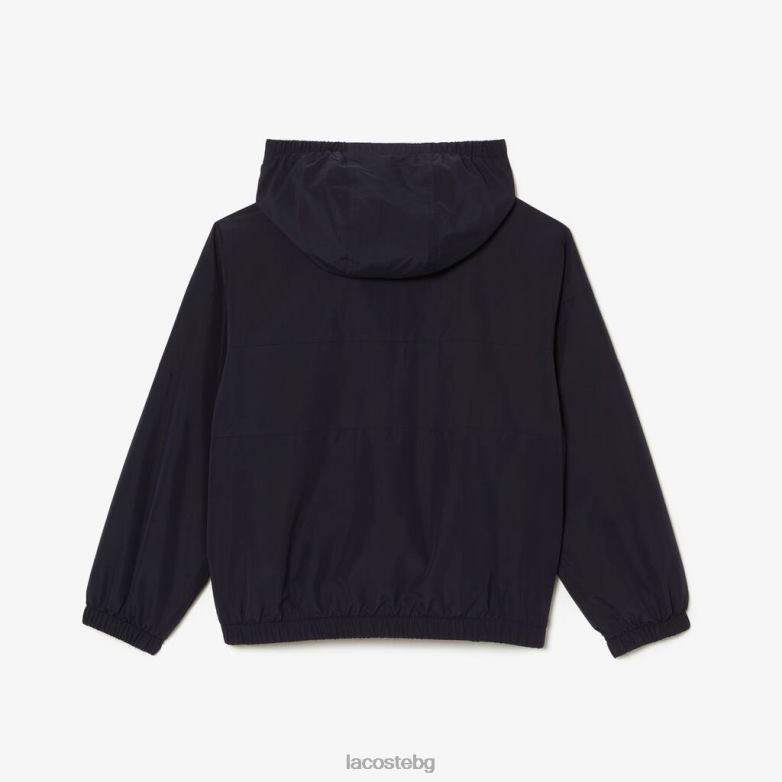 деца Lacoste тъмносин яке от рециклиран полиестер с качулка с цип облекло XTV623053