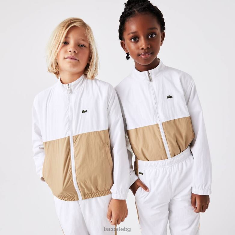 деца Lacoste бяло/бежово яке с висока яка с цветен блок облекло XTV623220