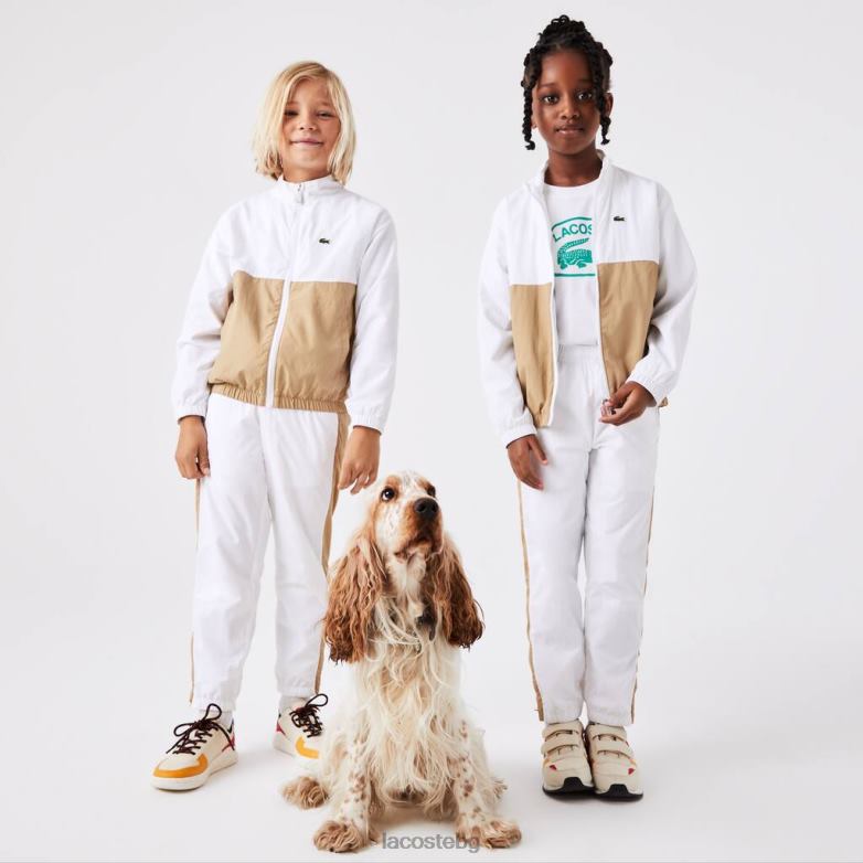 деца Lacoste бяло/бежово яке с висока яка с цветен блок облекло XTV623220