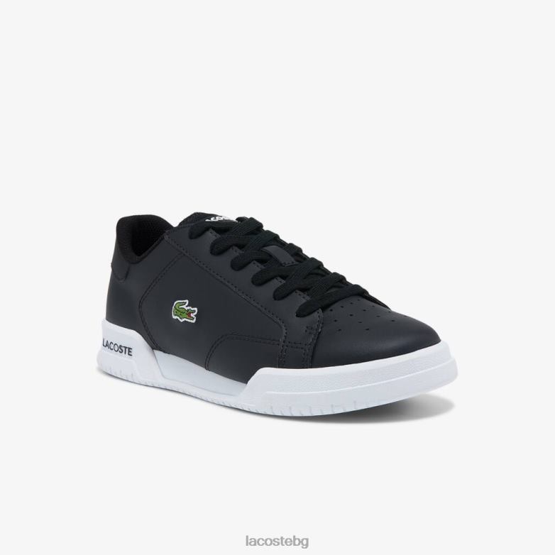 деца Lacoste Черно бяла двойни синтетични маратонки обувки XTV623319