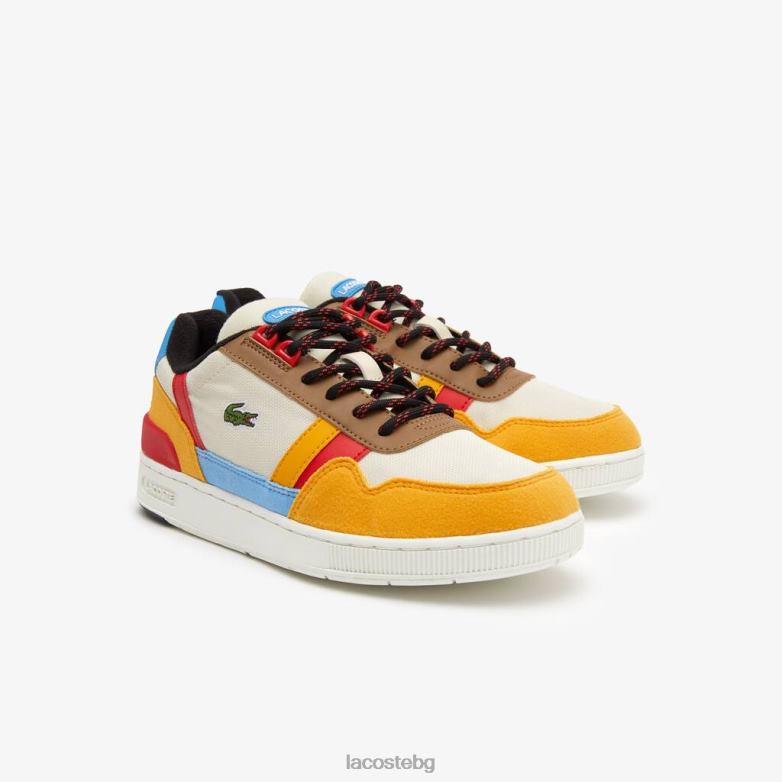 деца Lacoste мръсно бяло и жълто t-clip зимни синтетични обувки за открито обувки XTV623334