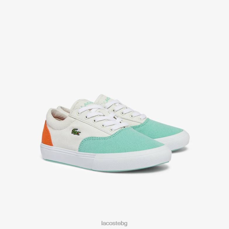 деца Lacoste бяло/тюркоазено платнени кецове с дантела обувки XTV623263