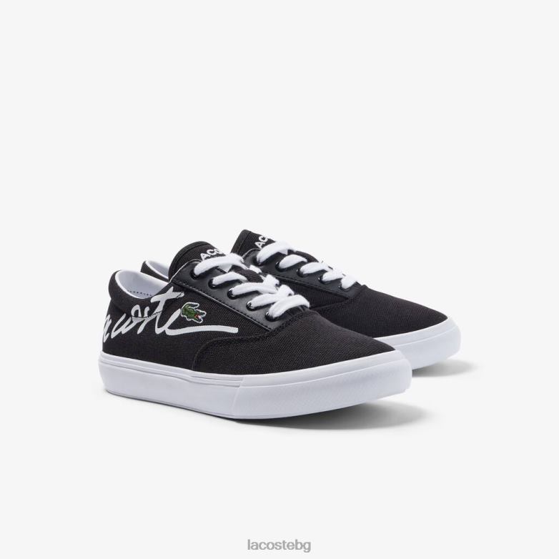 деца Lacoste Черно бяла маратонки от дантелен текстил обувки XTV623305