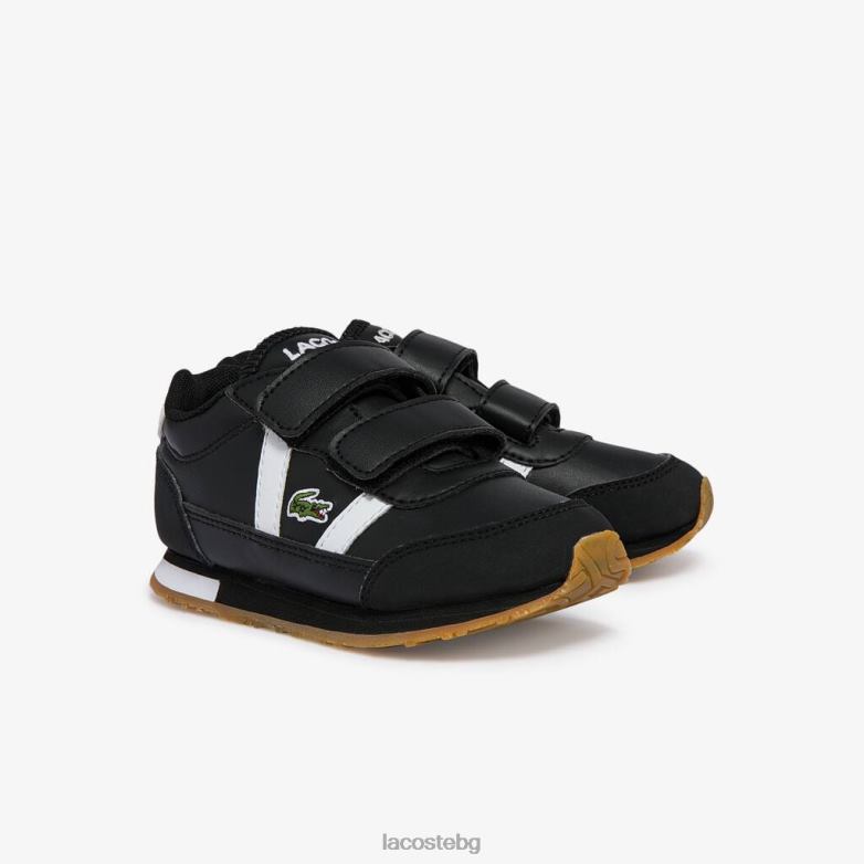 деца Lacoste Черно бяла партньорски синтетични маратонки обувки XTV622965