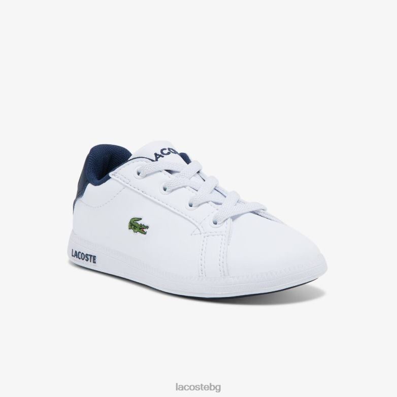 деца Lacoste бяло и тъмносиньо дипломирани синтетични маратонки обувки XTV622972