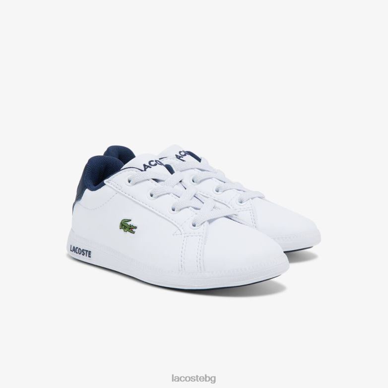 деца Lacoste бяло и тъмносиньо дипломирани синтетични маратонки обувки XTV622972