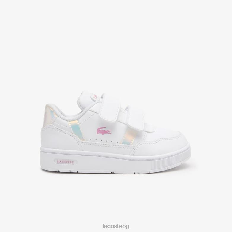 деца Lacoste бяло t-clip синтетични маратонки с изпъкнал ток обувки XTV622938
