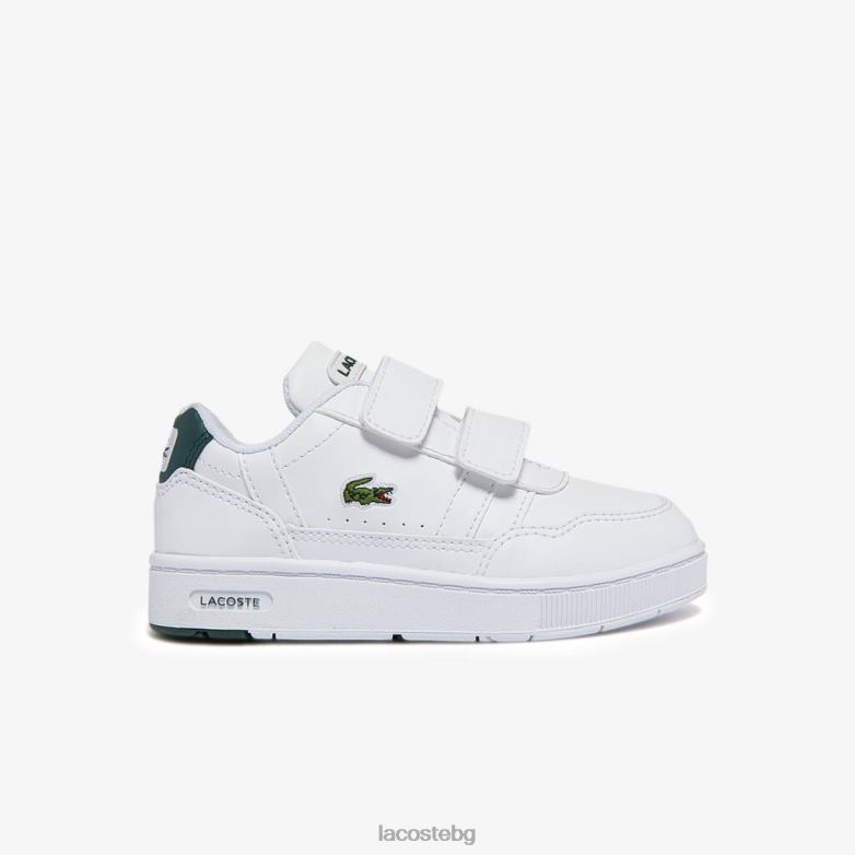 деца Lacoste бяло и тъмно зелено синтетични маратонки t-clip обувки XTV622942