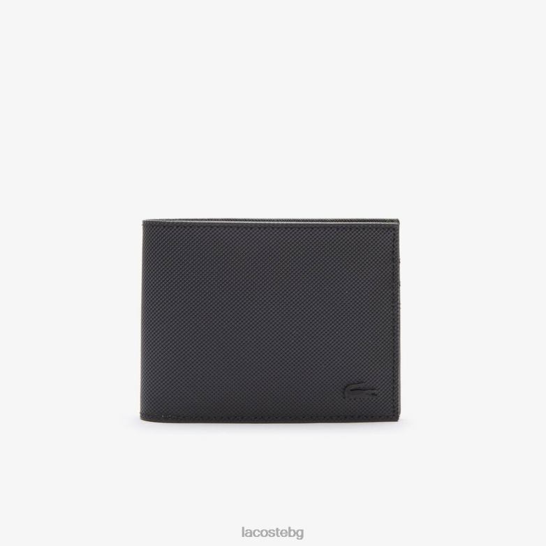 мъже Lacoste черен класически пети пике портфейл с шест карти чанти и кожени изделия XTV622020
