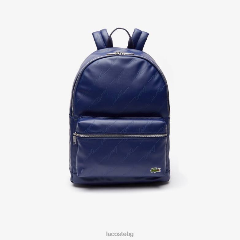 мъже Lacoste сини дълбини раница с цип с щампа на живо чанти и кожени изделия XTV622047