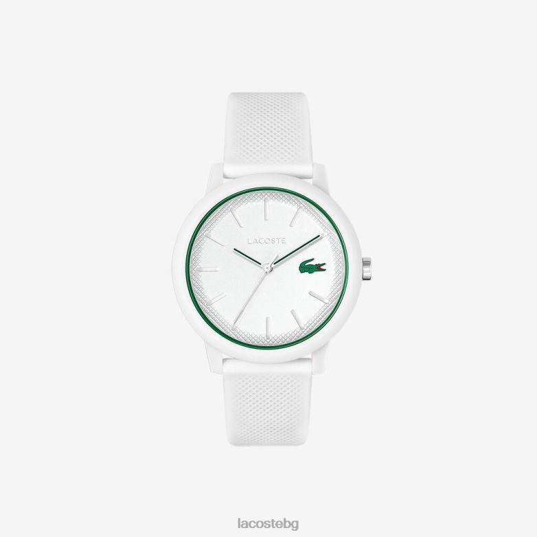 мъже Lacoste бяло 12.12 часовник с бяла силиконова каишка аксесоари XTV622203