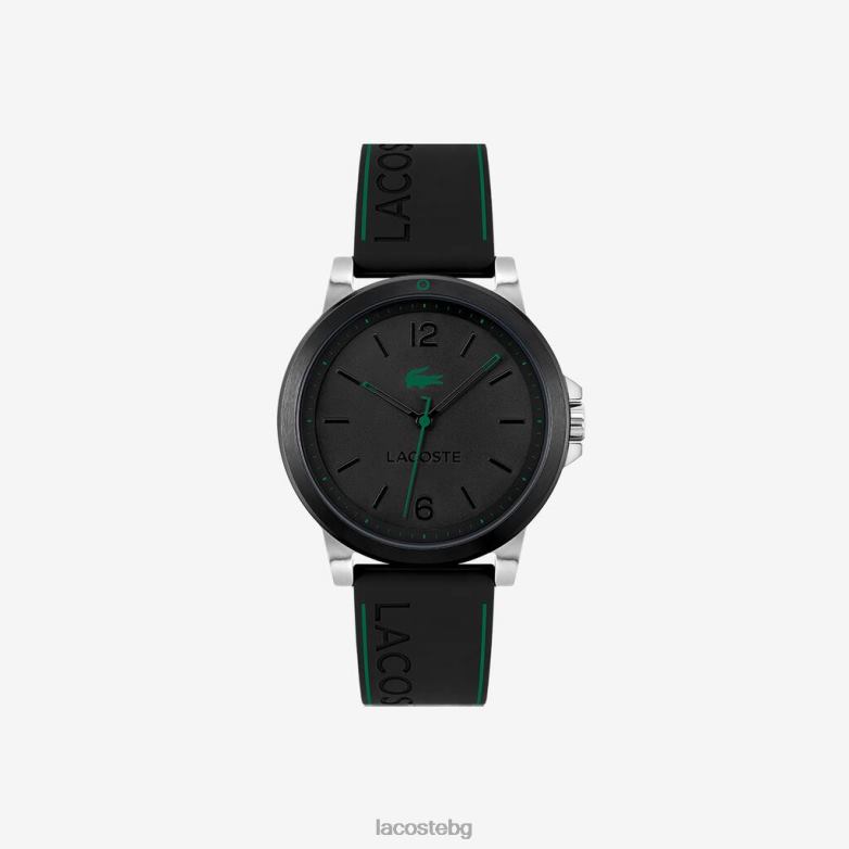мъже Lacoste черен корт 3 стрелки черен силиконов часовник аксесоари XTV622156