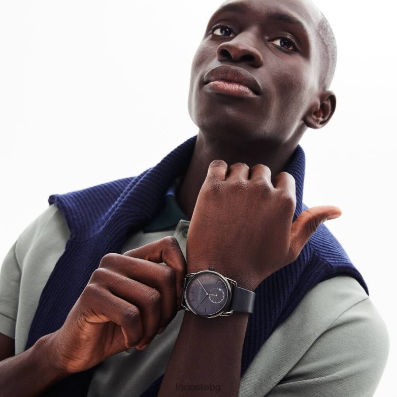 мъже Lacoste черен мъжки градски часовник с черна кожена каишка аксесоари XTV622312