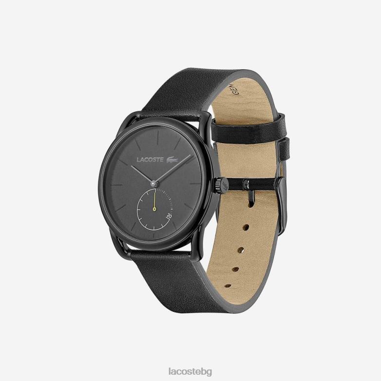 мъже Lacoste черен мъжки градски часовник с черна кожена каишка аксесоари XTV622312