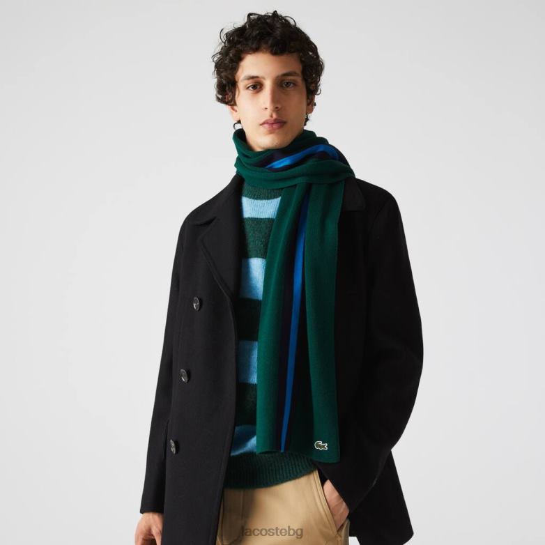 мъже Lacoste зелено/тъмно синьо/синьо спортен вълнен шал на райета аксесоари XTV622299