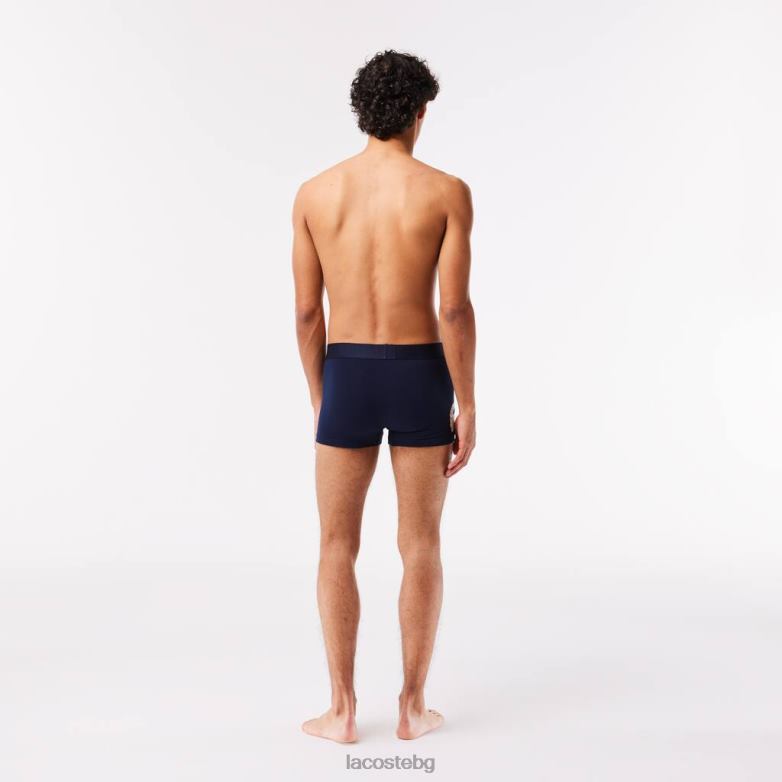 мъже Lacoste тъмносин/бял/сив китай несъответстващ багажник от еластичен памук 3 бр облекло XTV621342