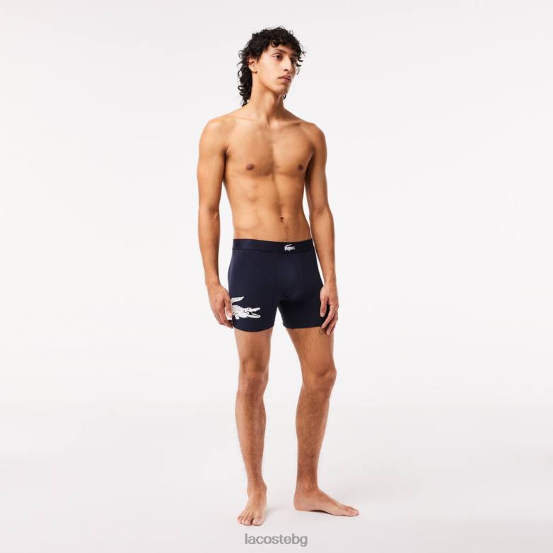 мъже Lacoste тъмносин/бял/сив китай Дълги еластични памучни боксерки с крокодилска талия 3 бр облекло XTV621369