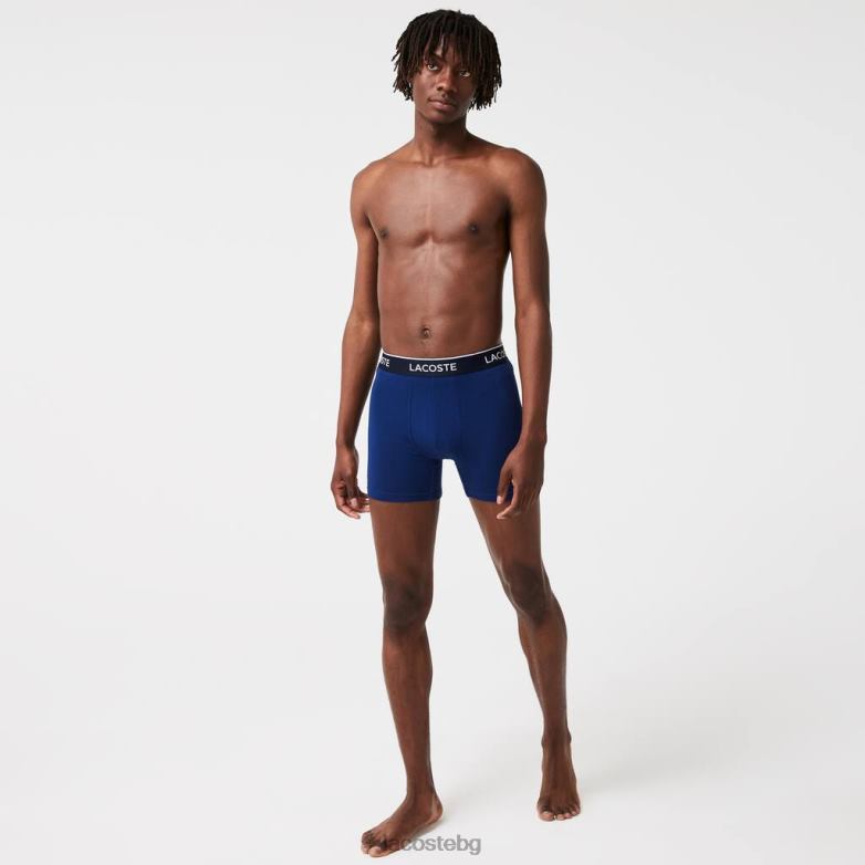 мъже Lacoste морско синьо/червено дълга еластична памучна боксерка 3 бр облекло XTV621404