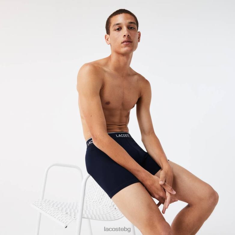 мъже Lacoste морско синьо/зелено/червено дълги памучни боксерки 3 бр облекло XTV621416