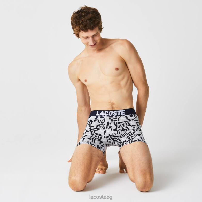 мъже Lacoste сив цвят/тъмносин/бял боксерки с морски принт 3 бр облекло XTV621524