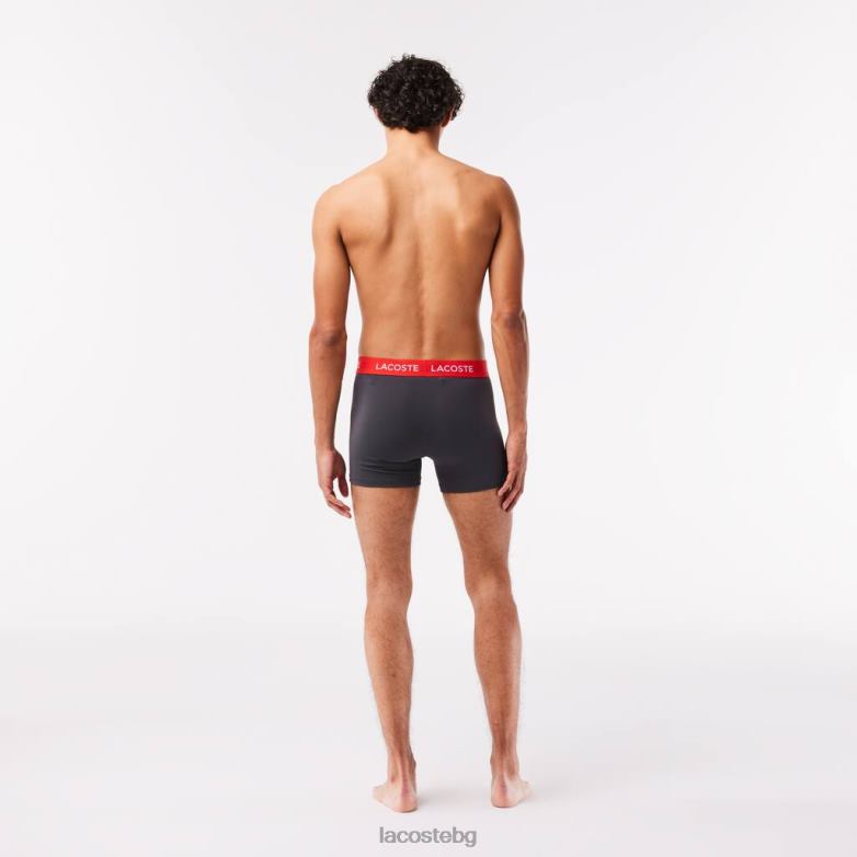 мъже Lacoste тъмно сиво/червено/синьо/черно раиран багажник от микрофибър на кръста 3 бр облекло XTV621528