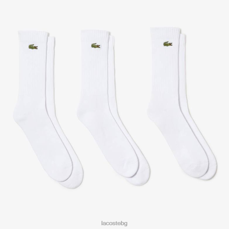 мъже Lacoste бяло спортни високи чорапи 3 бр облекло XTV62538