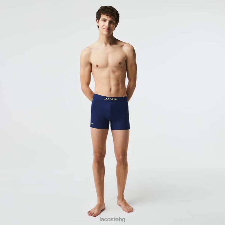 мъже Lacoste морско синьо/крещящо жълто дишащ багажник от техническа мрежа облекло XTV621556