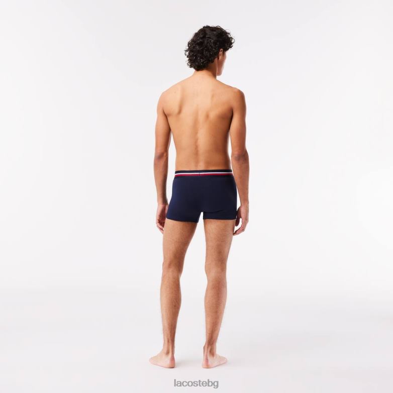 мъже Lacoste тъмносиньо/сиво chine/червено емблематичен трицветен багажник с колан 3 бр облекло XTV621347