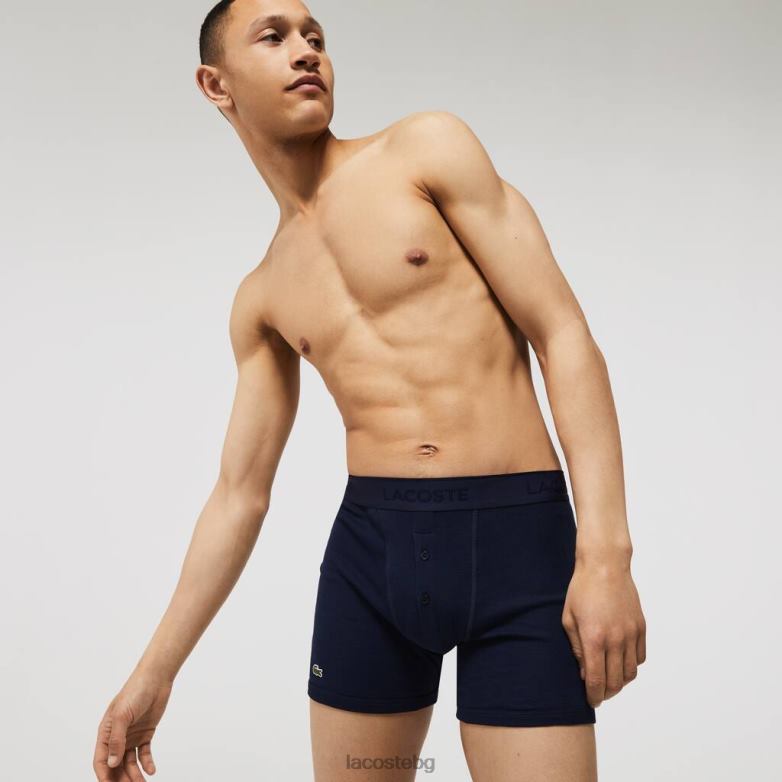 мъже Lacoste червено/сиво chine/тъмно синьо Дълги памучни боксерки с надписи, 3 бр облекло XTV621357