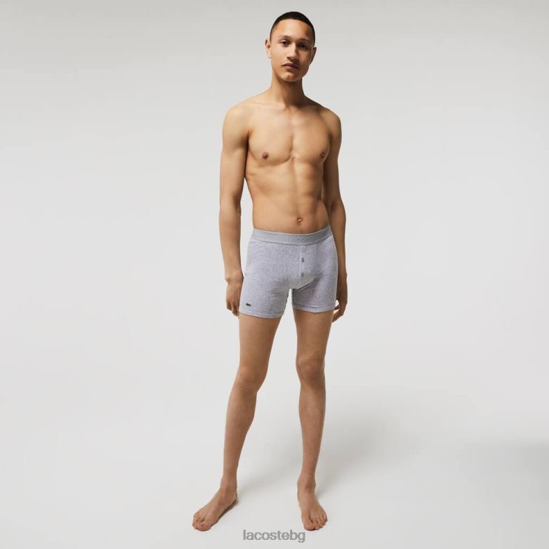 мъже Lacoste червено/сиво chine/тъмно синьо Дълги памучни боксерки с надписи, 3 бр облекло XTV621357