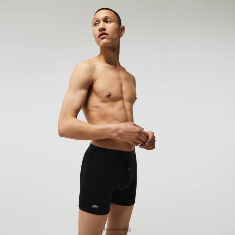 мъже Lacoste черен/сив chine Дълги памучни боксерки с надписи, 3 бр облекло XTV621359