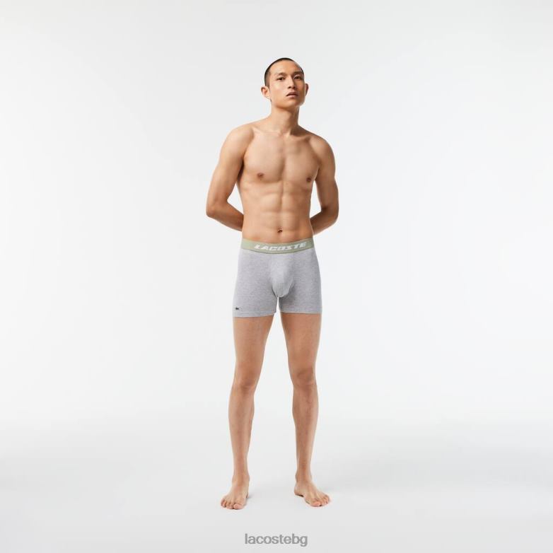 мъже Lacoste каки зелено/сиво chine/бяло Боксери от фланелка с 3 бр облекло XTV62447