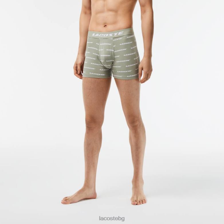 мъже Lacoste каки зелено/сиво chine/бяло Боксери от фланелка с 3 бр облекло XTV62447
