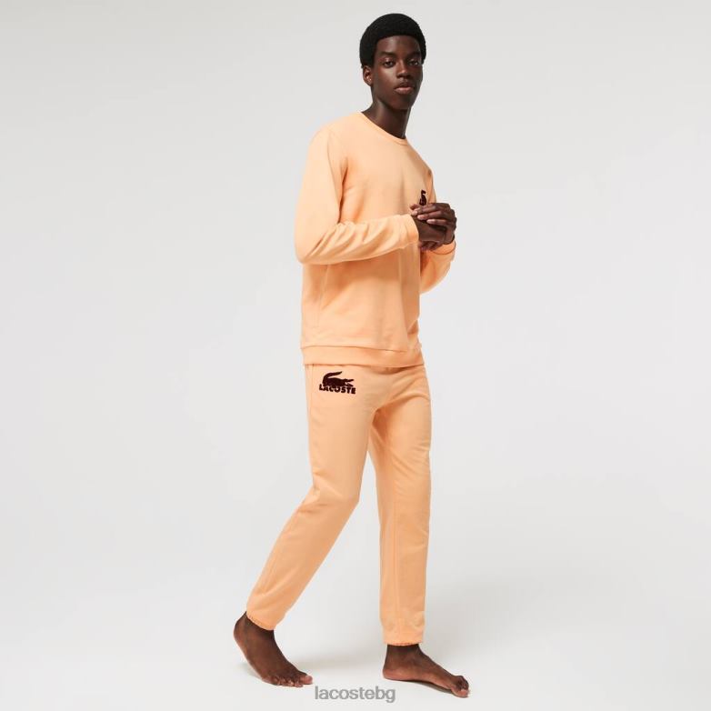 мъже Lacoste светло оранжево/бордо памучни поларени маратонки за джогинг облекло XTV621478