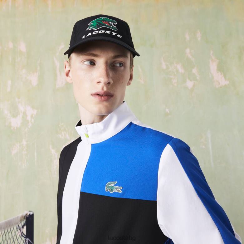 мъже Lacoste бяло/черно/синьо/жълто спортен тенис анцуг с крокодилска щампа облекло XTV621144