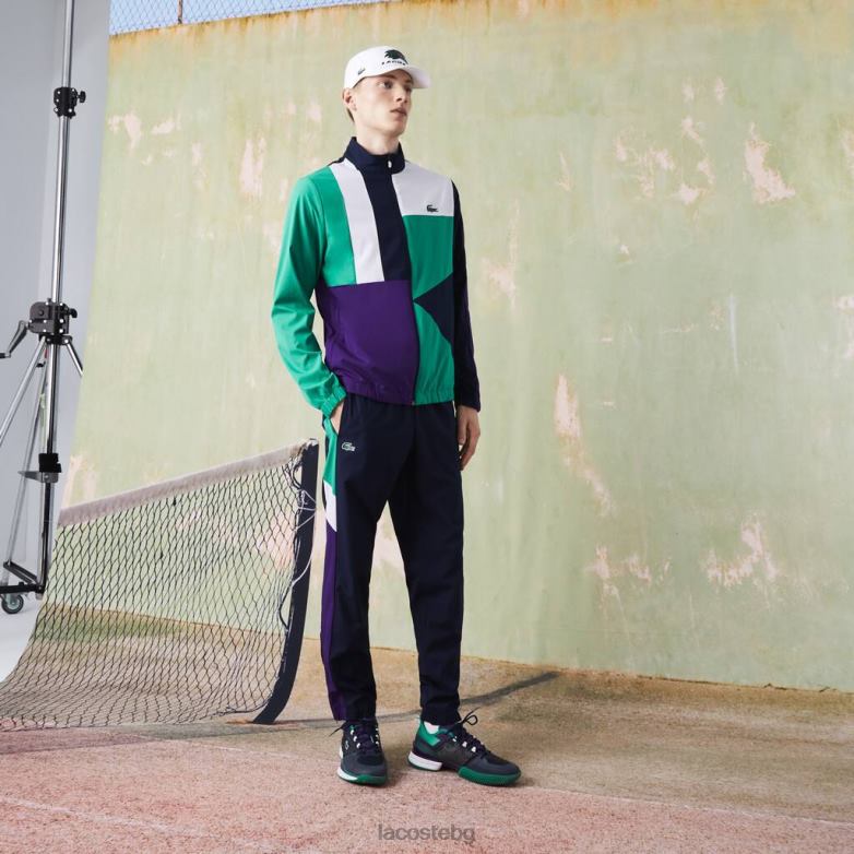 мъже Lacoste тъмносиньо/зелено/лилаво/бяло спортен тенис анцуг с крокодилска щампа облекло XTV621145