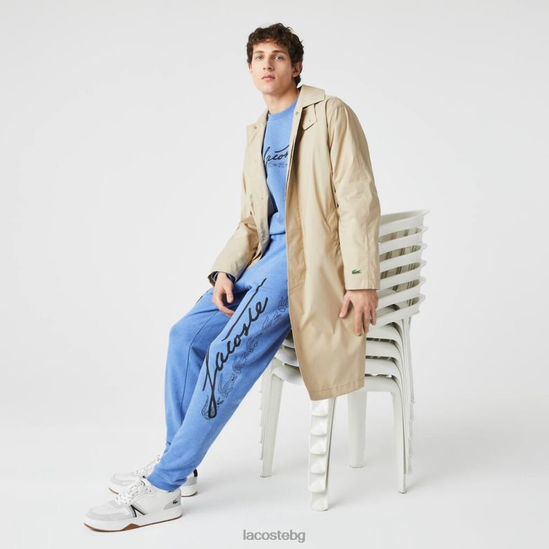 мъже Lacoste син чайн панталон за джогинг от памучен полар с характерен принт и крокодилски принт облекло XTV621067