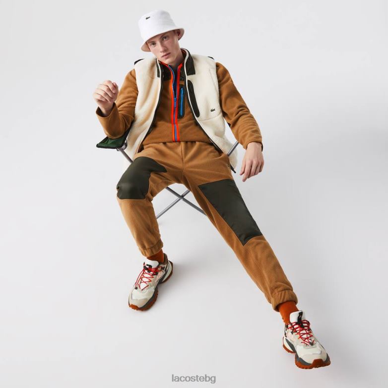мъже Lacoste кафяво/каки зелено анцузи от поларен полар с цветни блокове облекло XTV621083